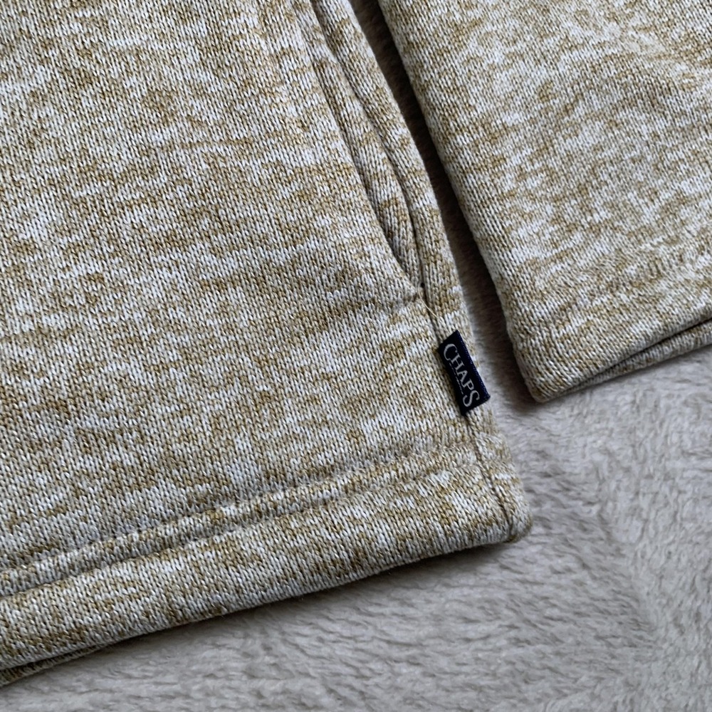 Chaps Sweater Mens Medium Beige Heather Quarter Zip Fleece Pullover Top Knit NEW - Picture 3 of 12
